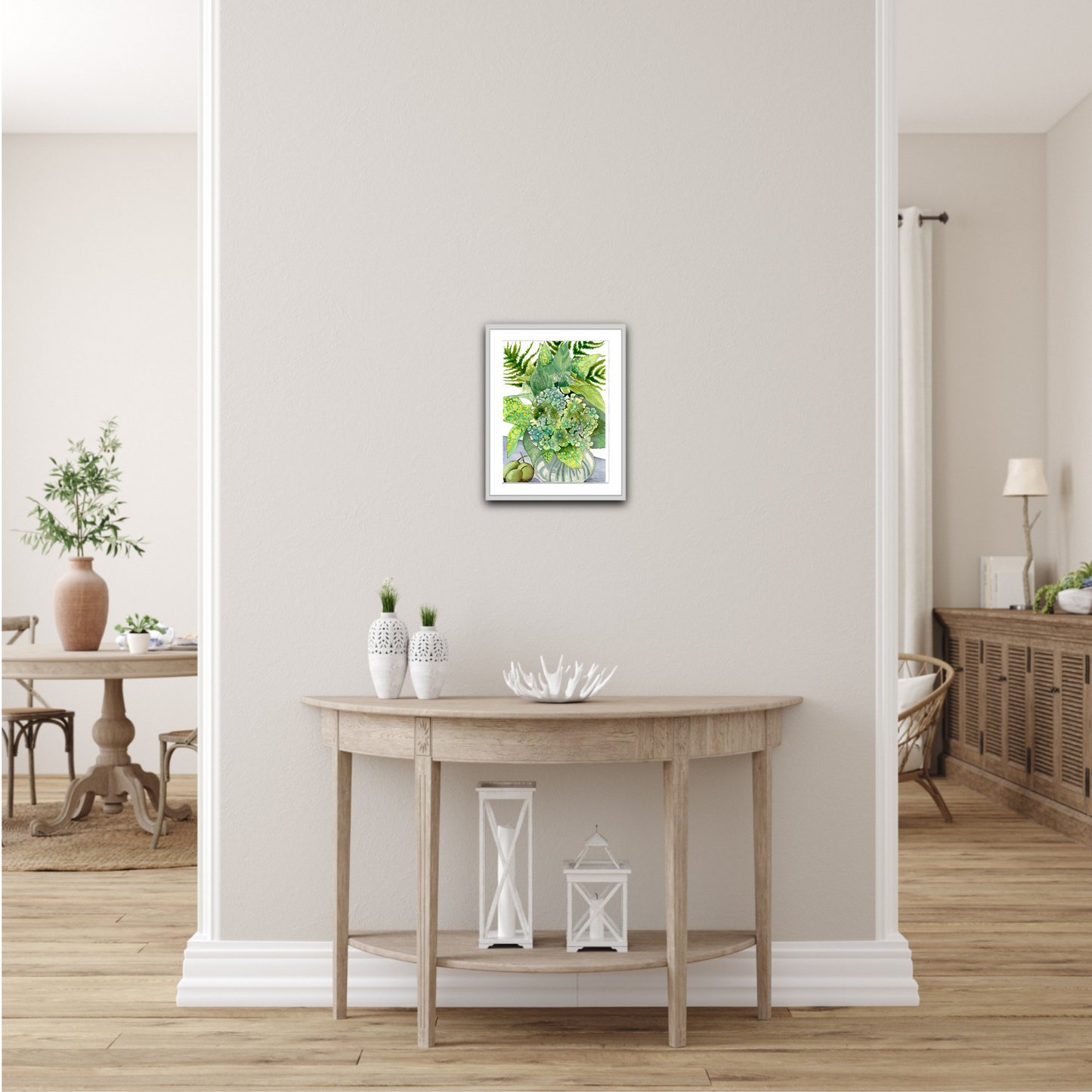 Green Hydrangeas and Pears