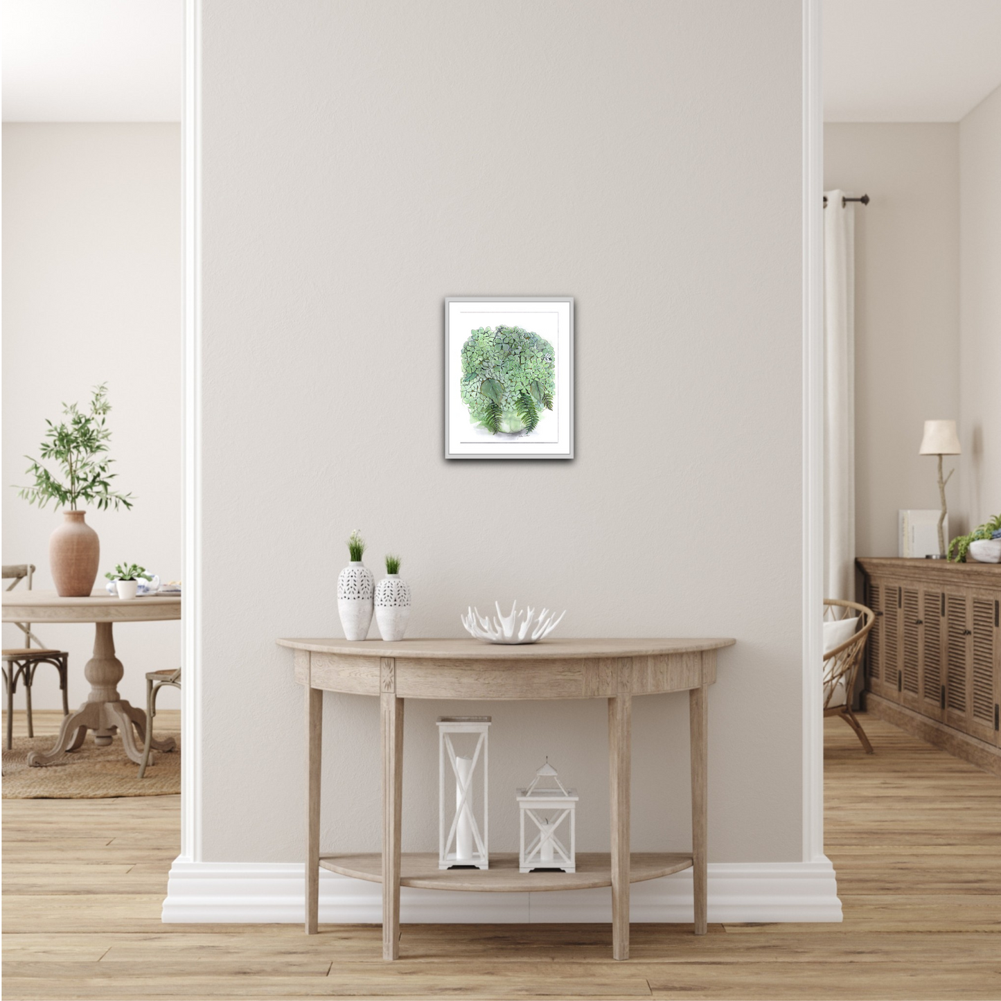 Green Hydrangeas in Glass Vase