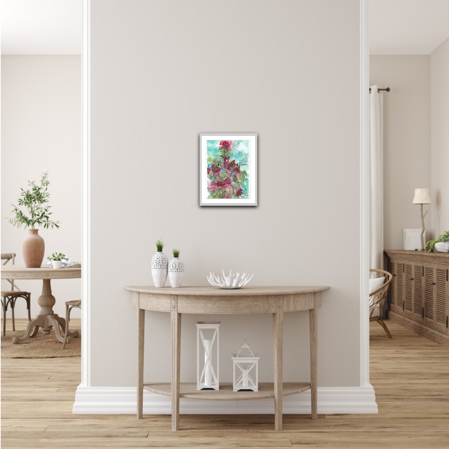 Rainbow Lorikeets and Waratah