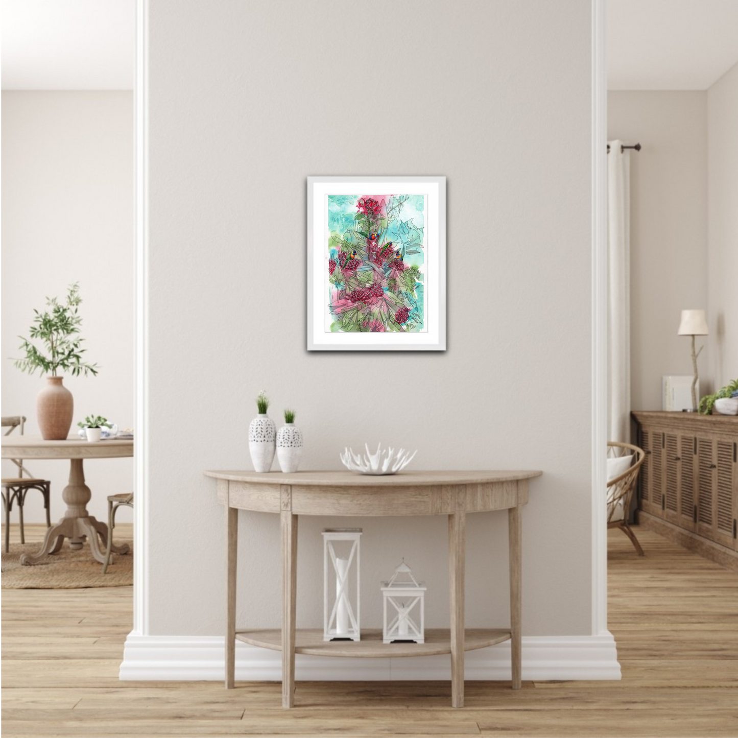 Rainbow Lorikeets and Waratah