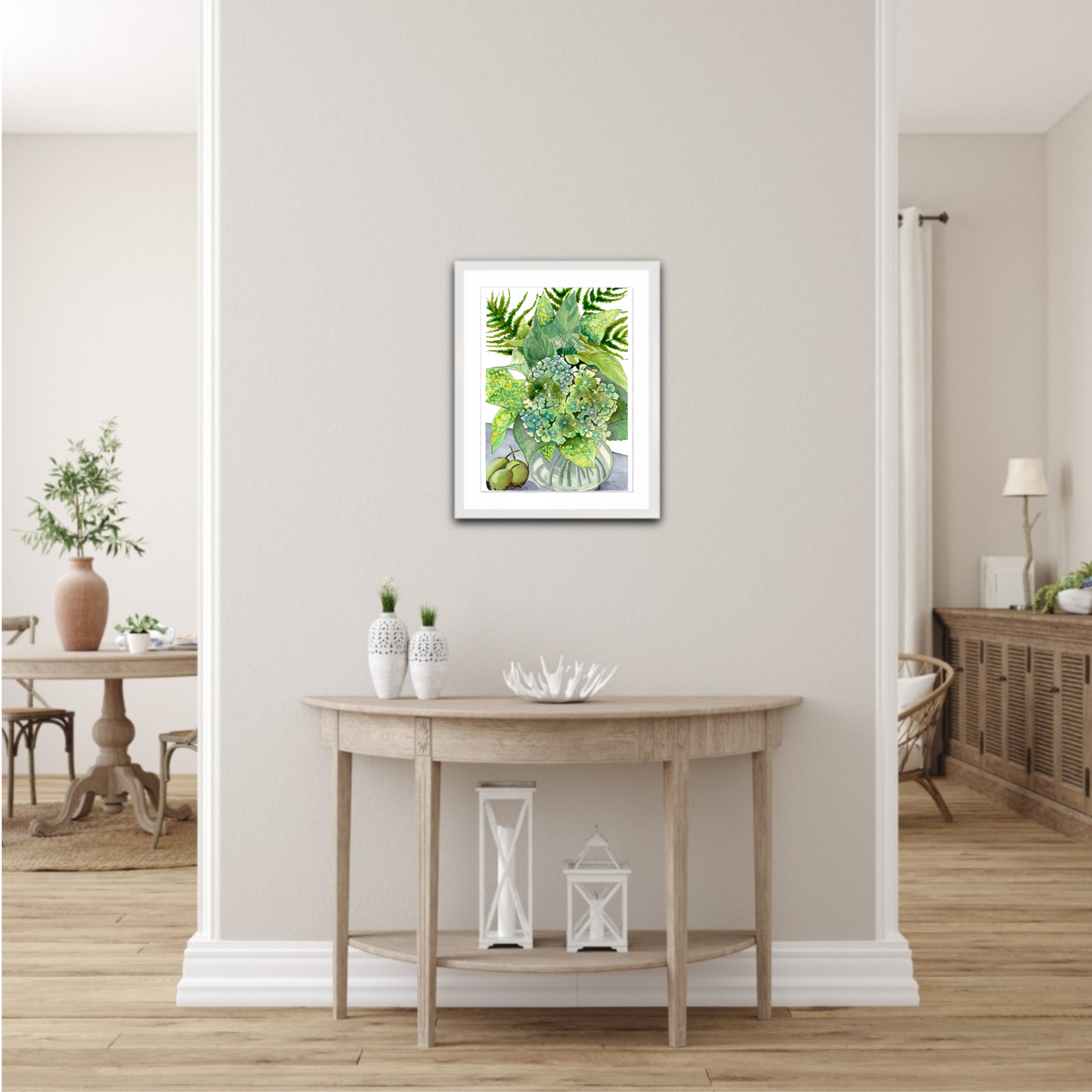 Green Hydrangeas and Pears