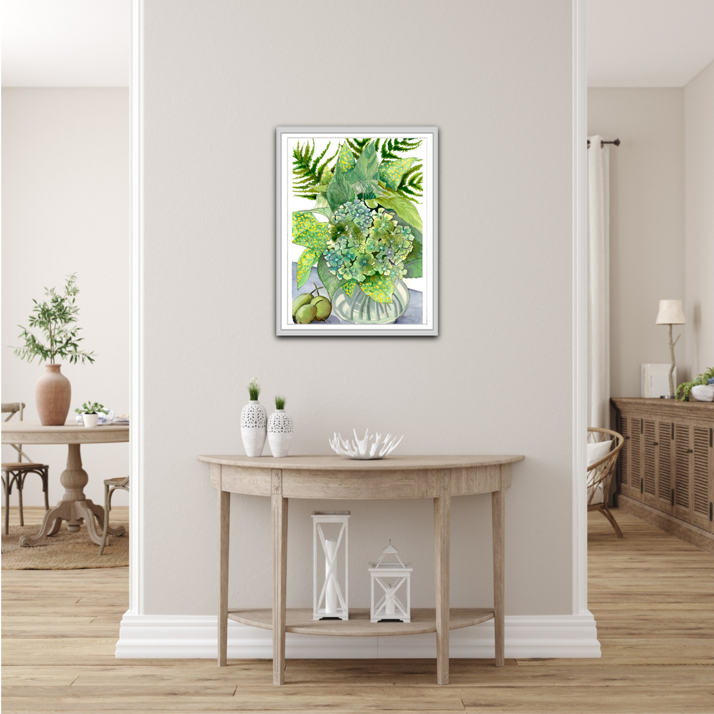 Green Hydrangeas and Pears