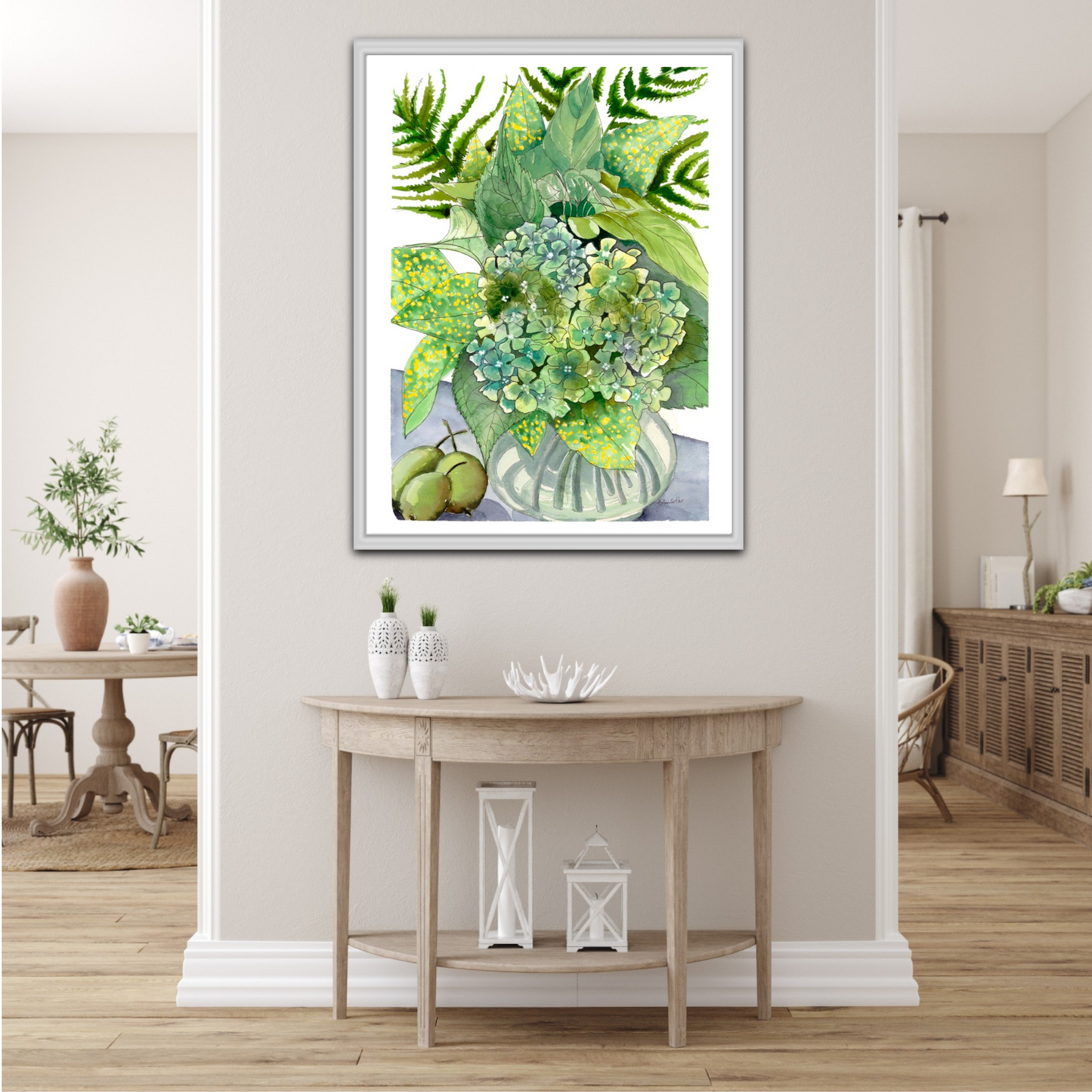 Green Hydrangeas and Pears
