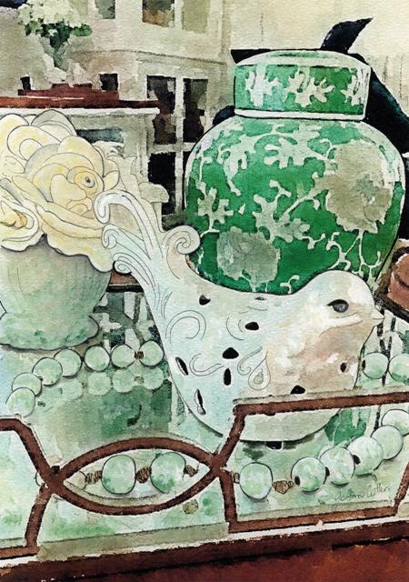 Green Ginger Jar and White Dove